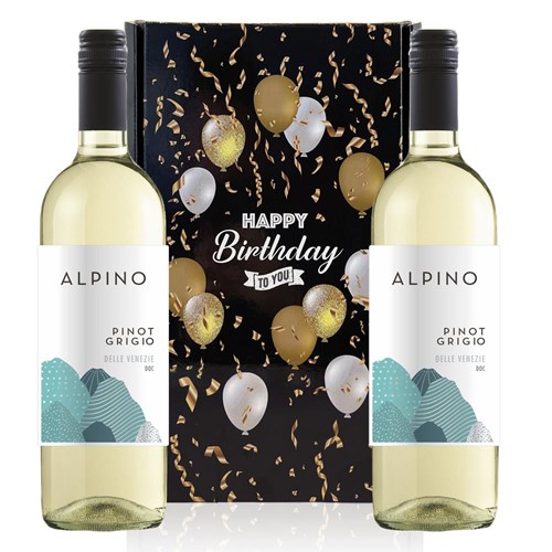 Alpino Pinot Grigio 75cl White Wine Happy Birthday Wine Duo Gift Box